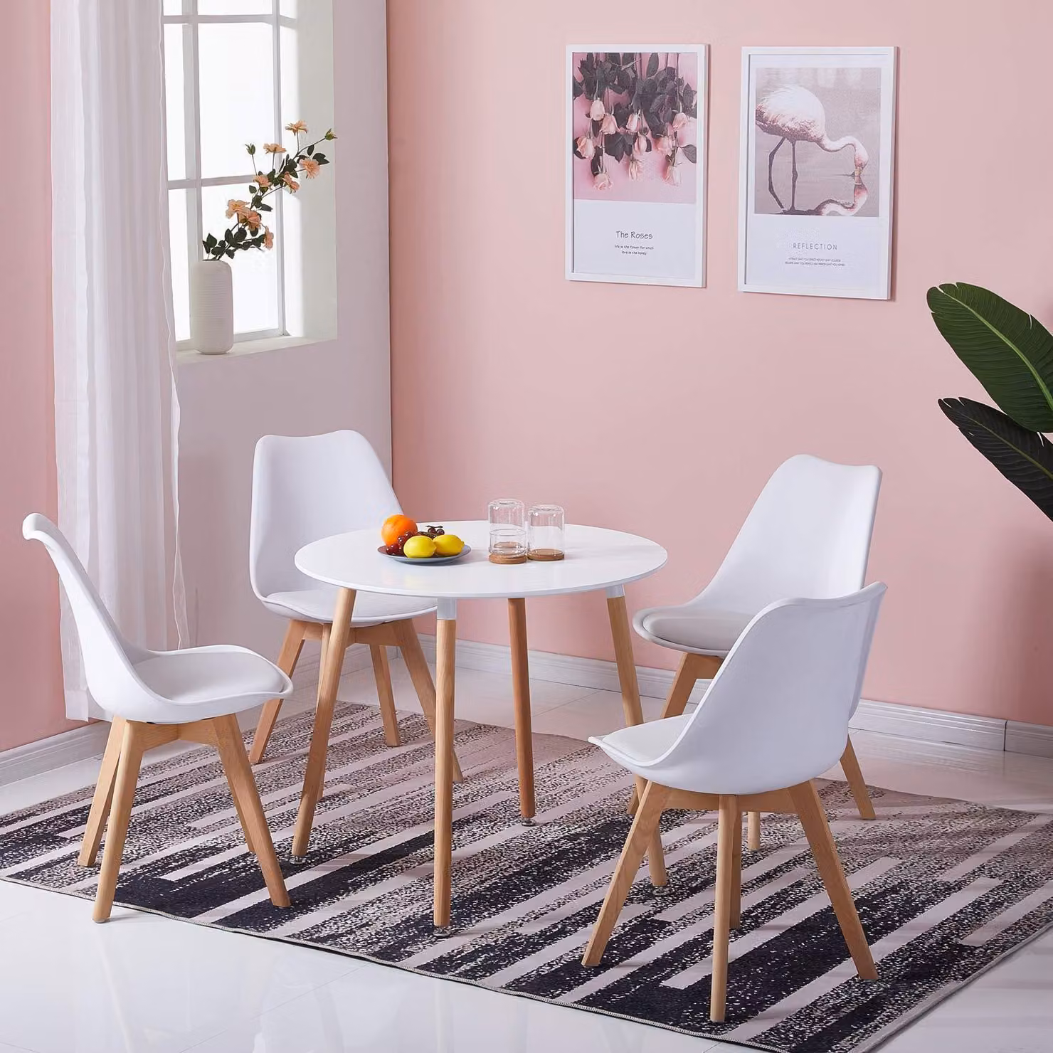 Tavolo rotondo, tavolo da pranzo, tavolo da cucina, tavolo per il soggiorno, stile scandinavo, MDF, bianco, 80 cm