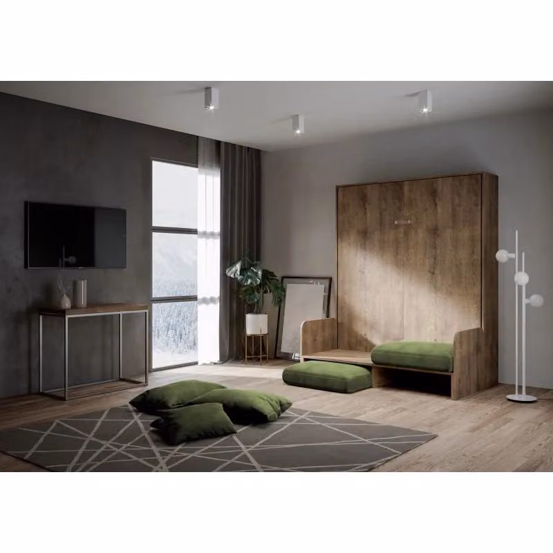 Letto matrimoniale a scomparsa Kentaro con divano Itamoby, colore verde e noce – 2