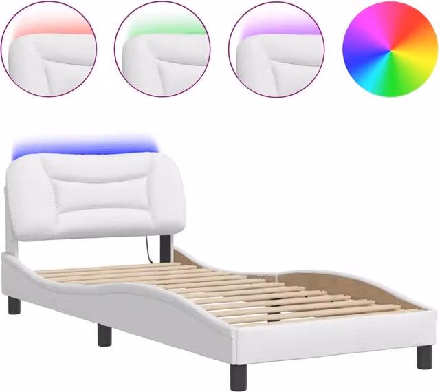 Letto singolo | Letto per adulti | Giroletto con LED senza Materasso Hvar Bianco 90x200 cm
