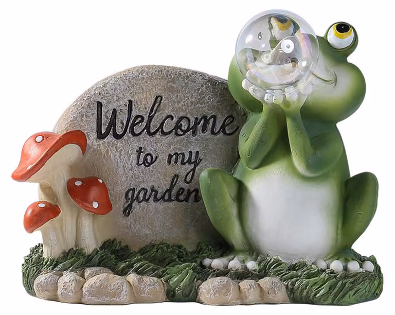 Lampade solari da giardino, resina, a forma di rana, decorazione, statuetta, lampada da sentiero, stile cartoon, graziosa decorazione per esterni