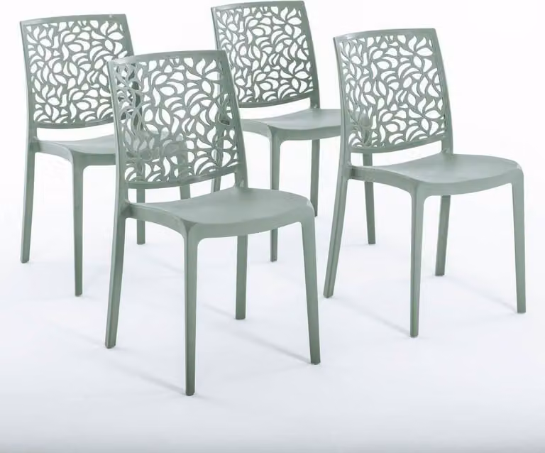 set di 4 sedie impilabili in polipropilene con fibra di vetro per uso esterno e giardino, bar e ristorante, cucina design moderno - ANNA - verde salvia