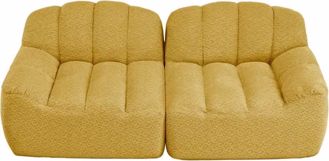 Divano modulare 2 posti senza struttura, design a conchiglia, cuscini profondi, colore giallo