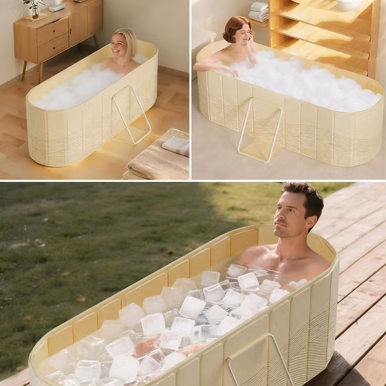 Vasca da bagno pieghevole portatile per adulti, 2-in-1 per bagni caldi e freddi, dimensioni 150x55x53 cm, ideale per spa
