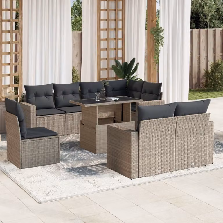 Maison Exclusive - Set Divano da Giardino 9pz con Cuscini Grigio Chiaro Polyrattan