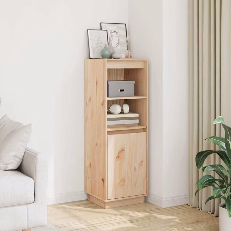 vidaXL Credenza in Legno di Pino Naturale con Ante a Battente e Ripiani Interni, L/P/H: 37 x 34 x 110 cm