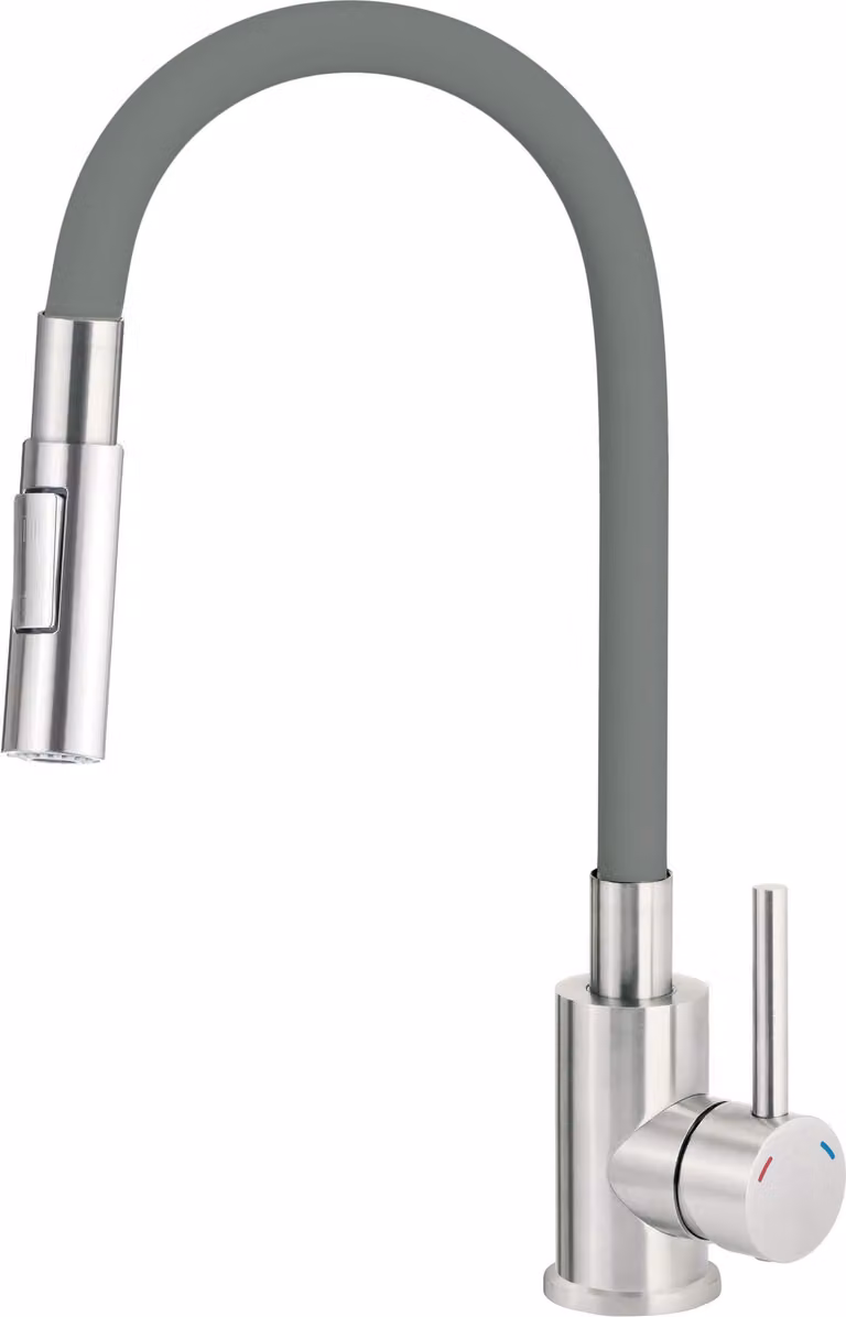 Kitchen faucet with bent spout - 2 types of spray