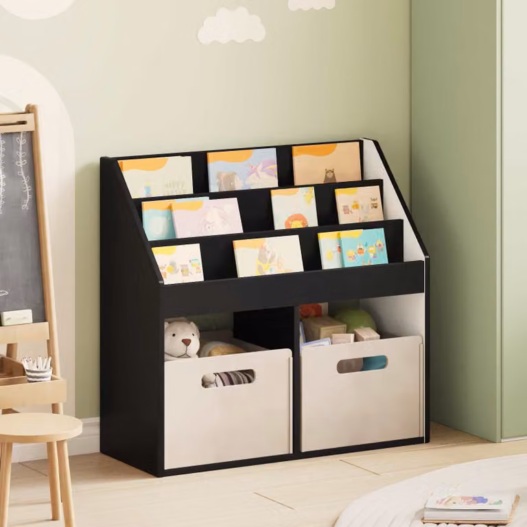 Libreria per bambini vidaXL con archiviazione, design moderno, colore nero, L: 72,5 cm, P: 29,5 cm, H: 69 cm