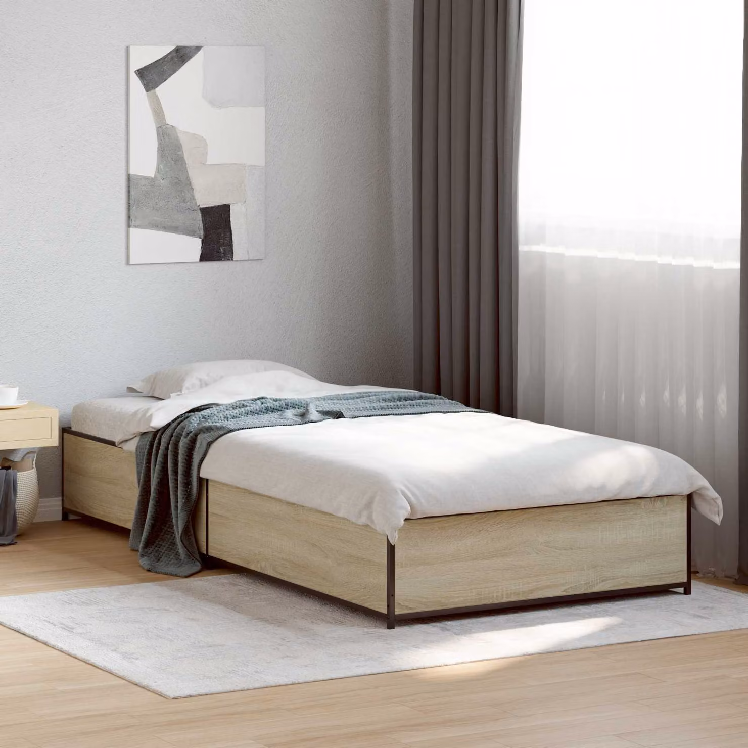 Struttura del letto moderna vidaXL in legno e metallo color rovere, L 80 x P 200 cm