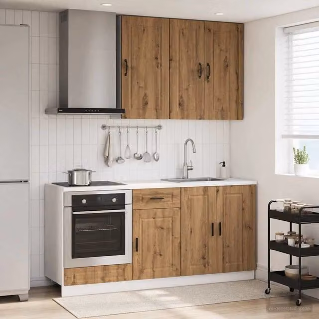 Unità Cucina Moderna vidaXL in Legno Rovere Marrone con Ante e Cassetti, 5 Pezzi – 1