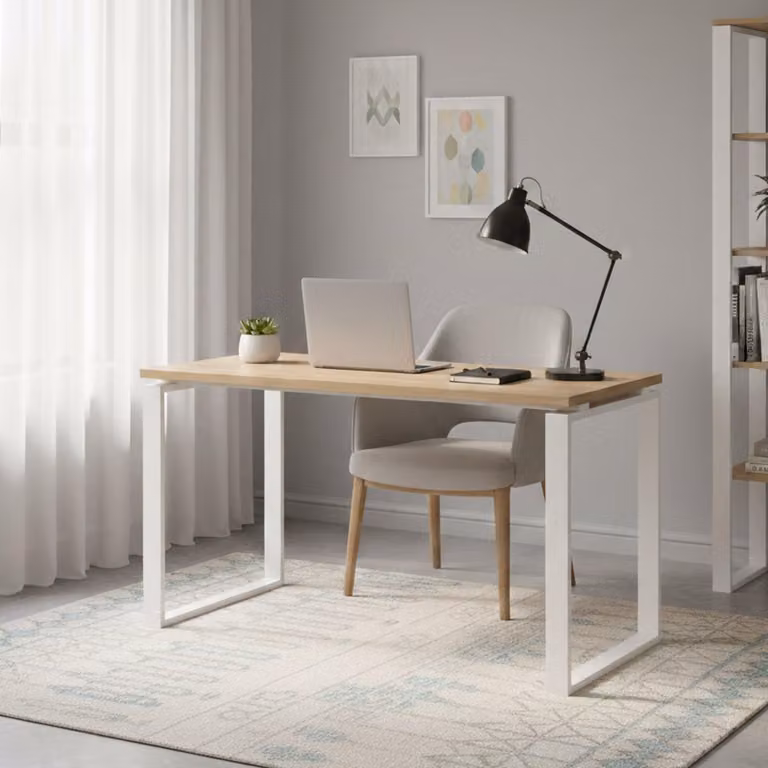 Dmora Scrivania Pierrot 60x120x75.6h cm Bianco, Materiale Piano in Legno Nobilitato Colore Piano Marrone