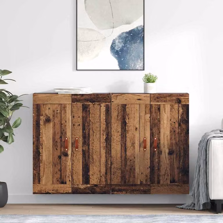 Set di 2 mobili da parete vidaXL in legno vecchio marrone con ante a battente e ripiani interni, L: 69,5 cm, P: 34 cm, H: 90 cm