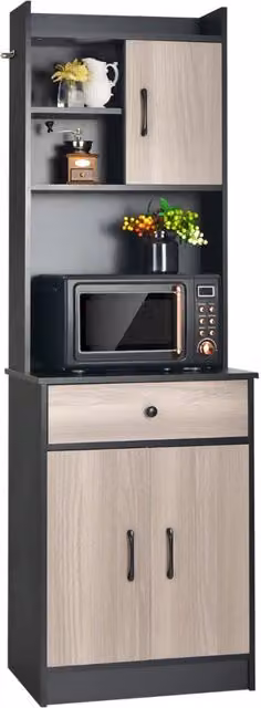 Mobile da cucina con 3 ante e ripiani regolabili-Credenza con ampio spazio aperto per microonde Nero