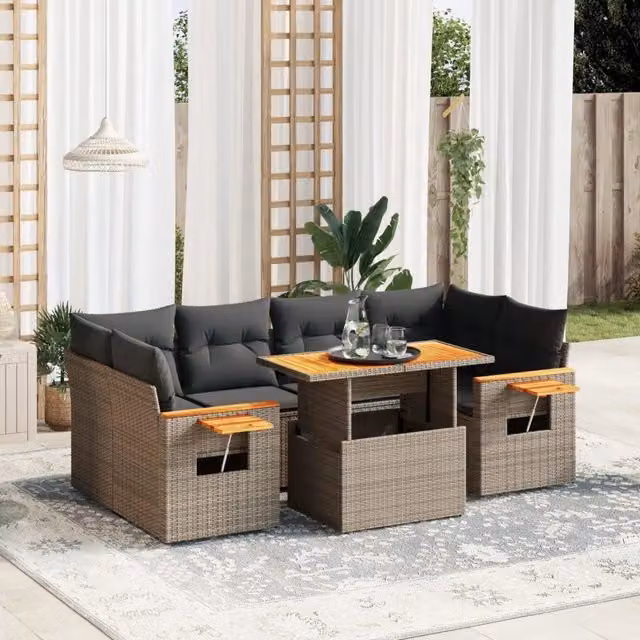 Set Divani da Giardino 7 pz con Cuscini Grigio in Polyrattan 3273419