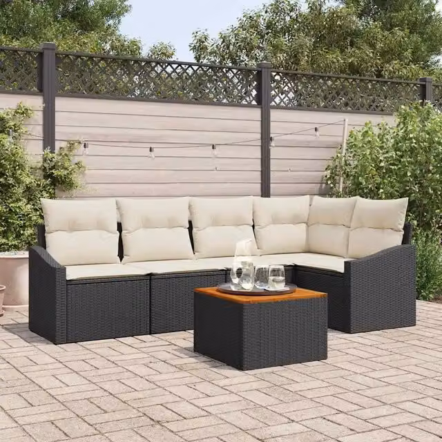 Set Divano da Giardino 6 pz Nero e Crema polyrattan 3356500