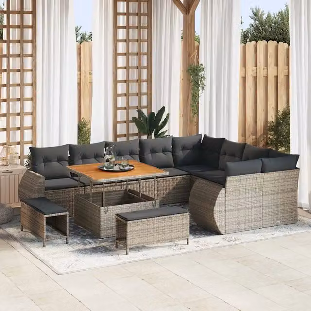 Set Divano da Giardino vidaXL 12 posti Grigio con Tavolino e Ottoman in Metallo e Tessuto Resistente ai Raggi UV – 1