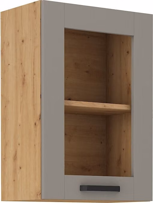 Armadietto superiore vetrato LAILI - larghezza 40 cm, grigio chiaro / rovere artisan