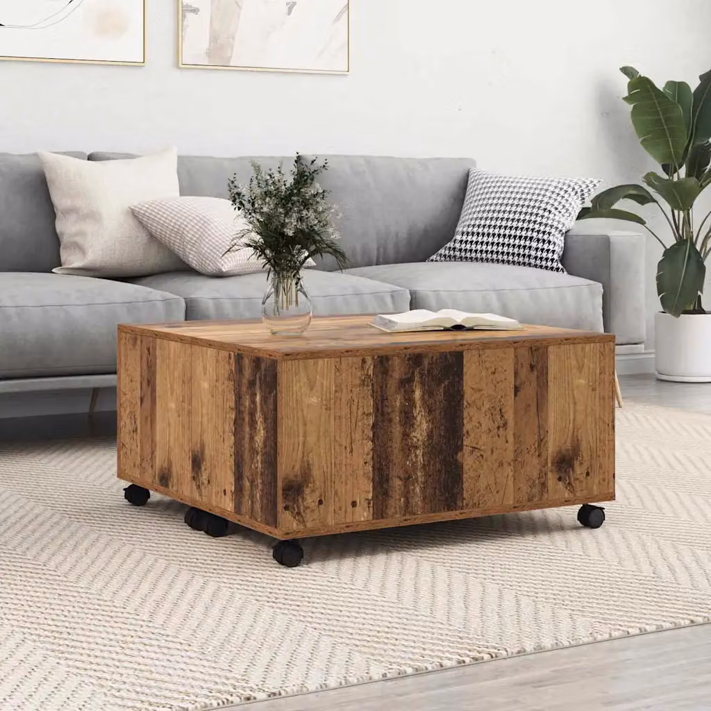 vidaXL Tavolino da salotto moderno in legno marrone con ruote L/P/H: 75 x 75 x 38 cm