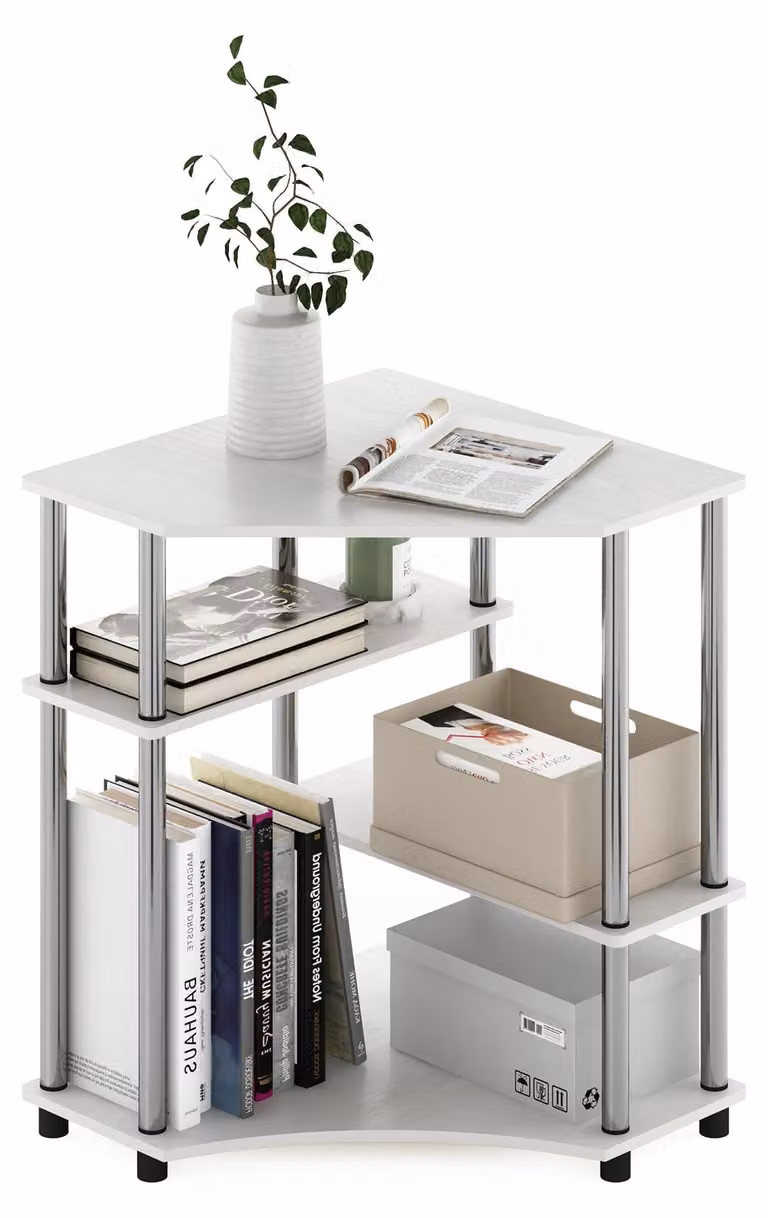 Scrivania angolare con scaffali, rovere bianco, 79x72,4x57,2 cm