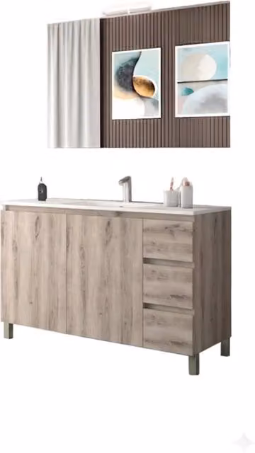 Mobile da Bagno Bali Light con Lavabo e Specchio GIORDANOSHOP Rovere Naturale L: 100 cm, P: 46,5 cm, H: 85 cm