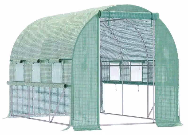 Serra da giardino con finestre e porte a ribalta | Colore: Verde | Dimensioni: 200x295x200 cm
