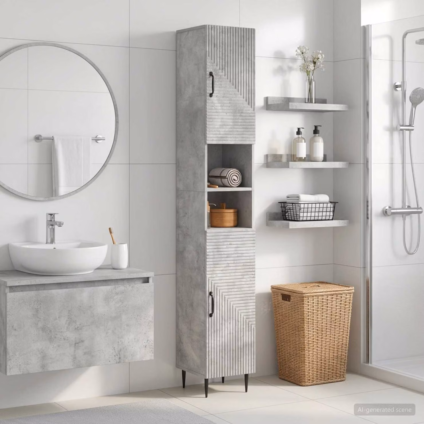 vidaXL Armadio da Bagno HAARLEM Moderno con Ripiano Aperto e Ante a Battente, Grigio e Nero, L/P/H: 31 x 23,7 x 190 cm