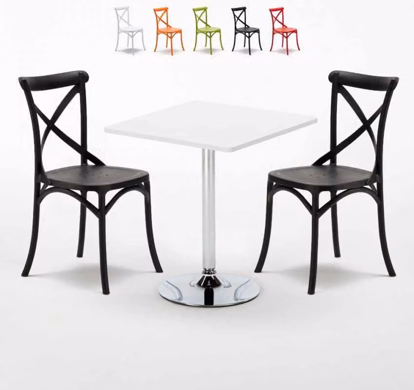 Tavolo quadrato bianco e 2 sedie Set di aste per interni in polipropilene colorato Cocktail vintage - Nero