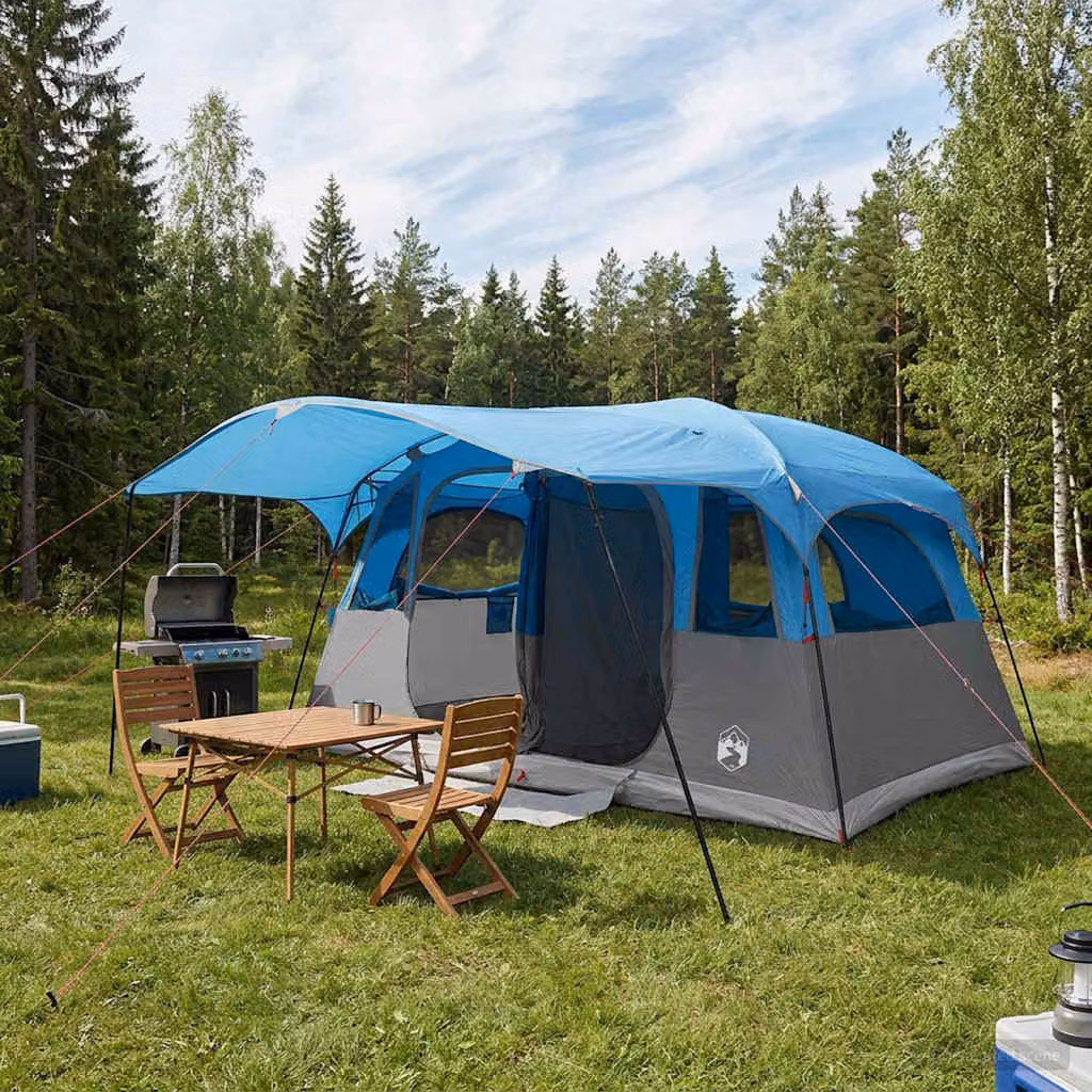 Tenda a tunnel vidaXL per 6 persone in poliestere e acciaio, colore blu