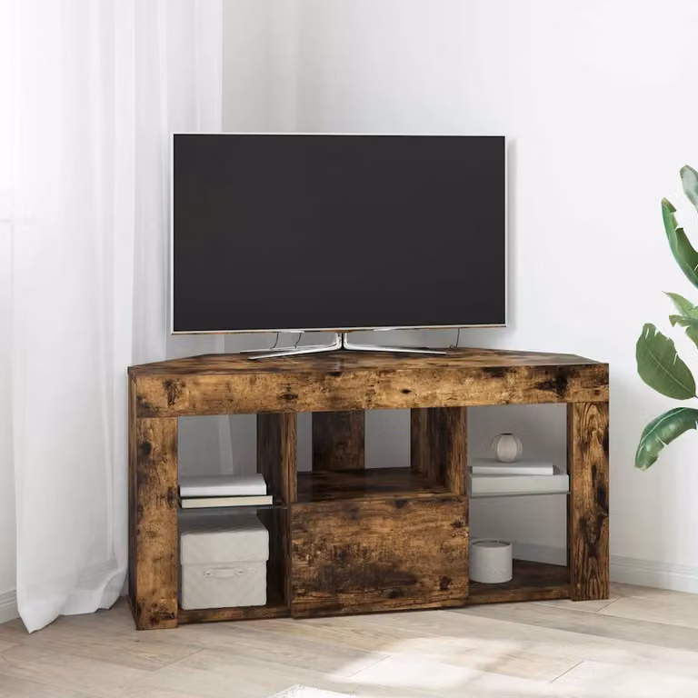 Mobile TV LED Angolare vidaXL in Rovere fumé con illuminazione integrata L/P/H: 100 x 40 x 50 cm