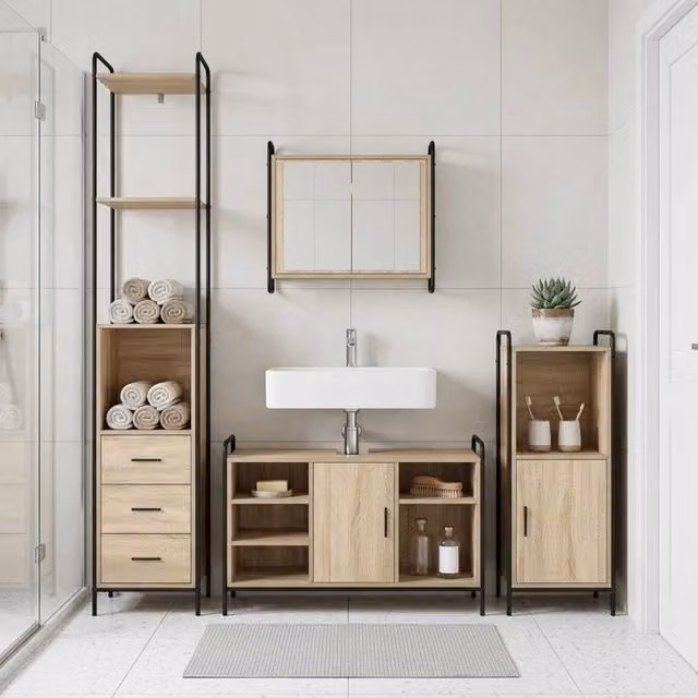 Set di Armadi da Bagno 3 pz Rovere Sonoma 40 x 36 x 181 cm 3444562