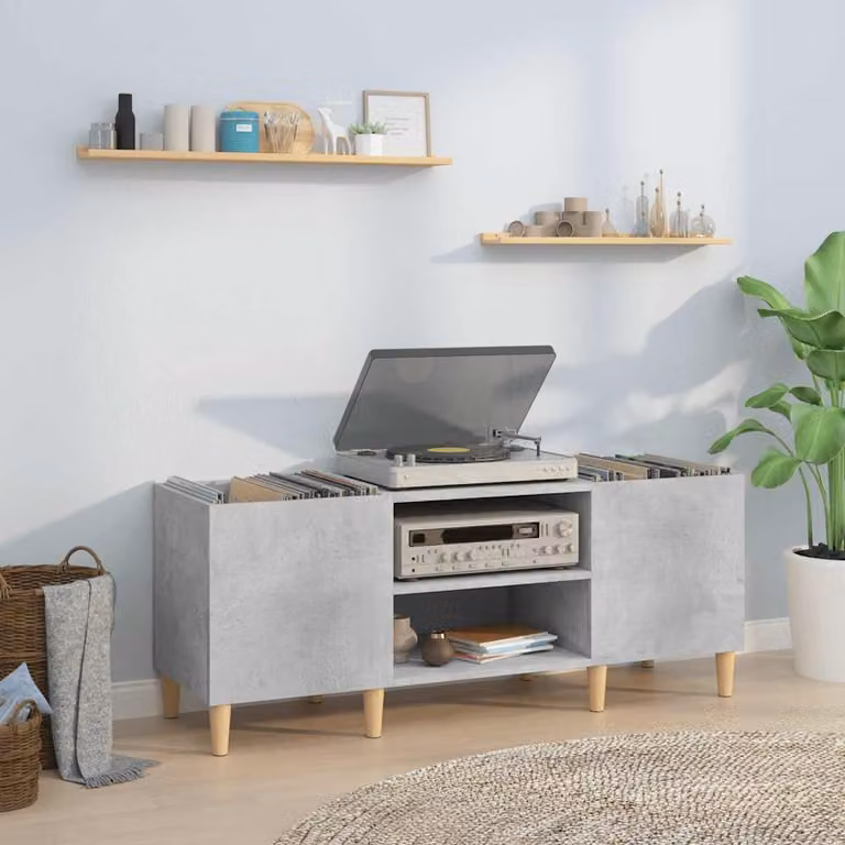 vidaXL Mobile Porta Dischi Grigio Cemento in Legno Multistrato e MDF, L 121 x P 38 x H 48 cm