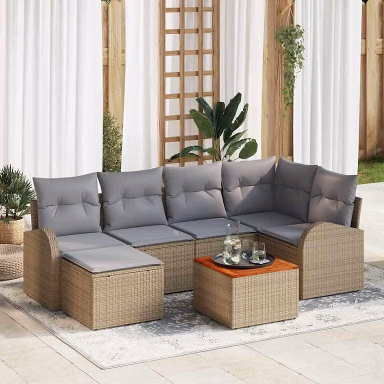Maison Exclusive - Set Divano da Giardino con cuscino 7 pcs Beige polyrattan