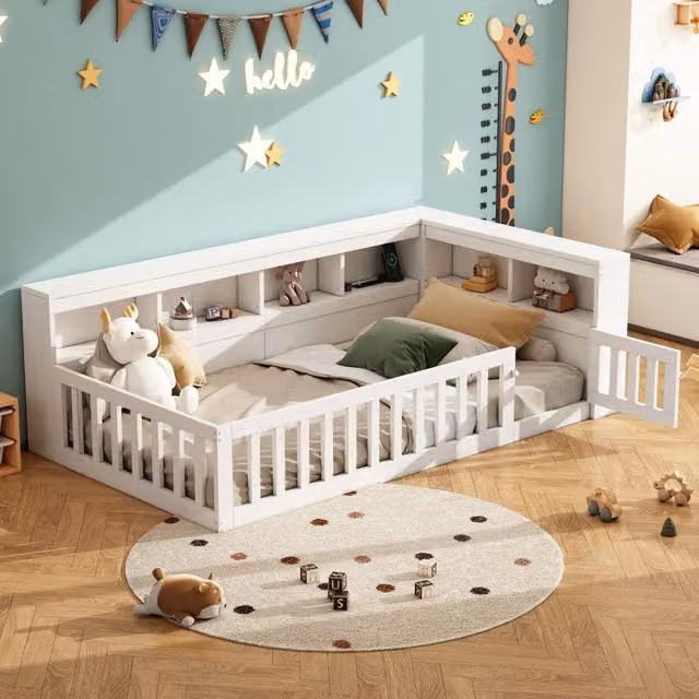 Letto singolo 90x200 cm con rete a doghe; vano portaoggetti; prese elettriche e USB; bianco