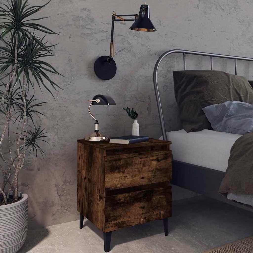 Set di 2 comodini vidaXL in legno rovere color marrone con gambe in legno massello, stile moderno, L 40 cm x P 30 cm x H 50 cm