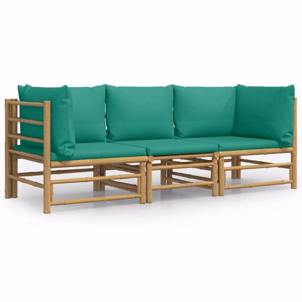 Set Salotto da Giardino 3pz con Cuscini Verdi Bambù