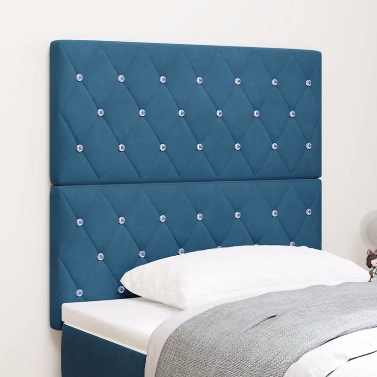 Testiera per letto vidaXL in velluto blu con illuminazione LED integrata, Larghezza: 90 cm
