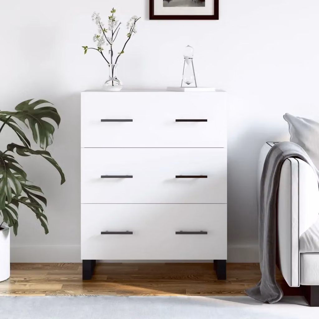 Credenza Buffet da pranzo Bianca in Legno Multistrato e Metallo L: 69,5 cm, P: 34 cm, H: 90 cm – 2