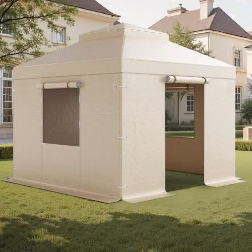 Copertura Invernale per Gazebo Rigido VEVOR Beige con Pareti Laterali e Finestre in Rete, L/P: 307 x 307 cm, Altezza: 207 cm