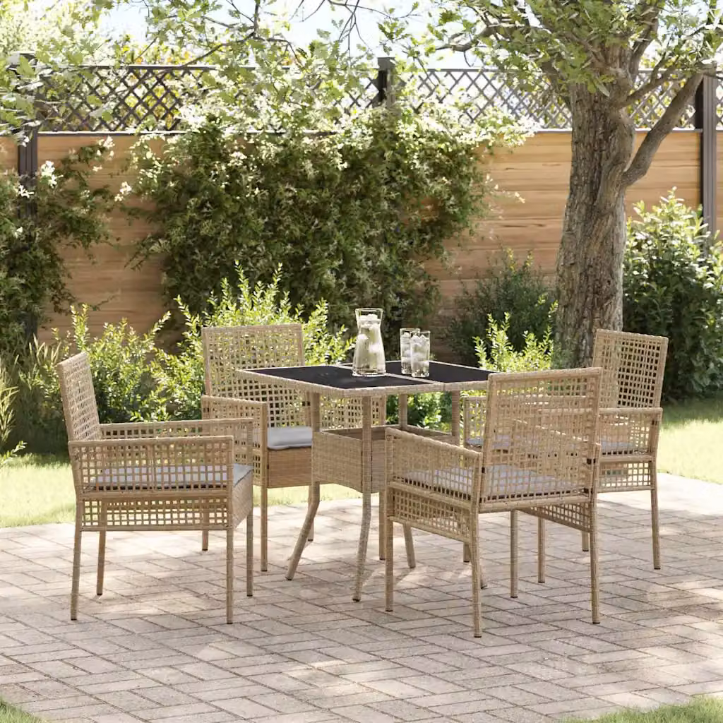 Set da pranzo per giardino e terrazza vidaXL in 5 pezzi in polyrattan beige con piano in vetro e struttura in metallo