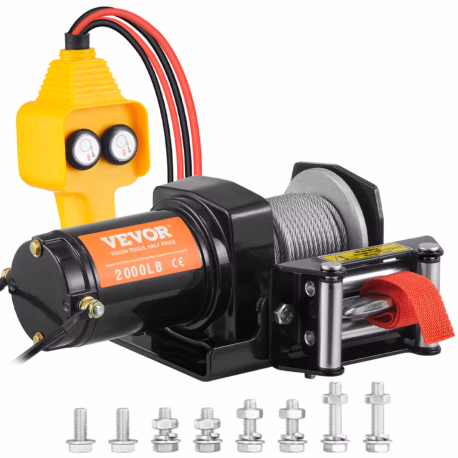 VEVOR Argano elettrico a cavo 12V 2000lbs/907kg Argano a motore per fuoristrada Argano a cavo Argano elettrico a cavo d'acciaio con telecomando a filo Nero Ideale per SUV di medie e grandi dimensioni, camion e persino yacht