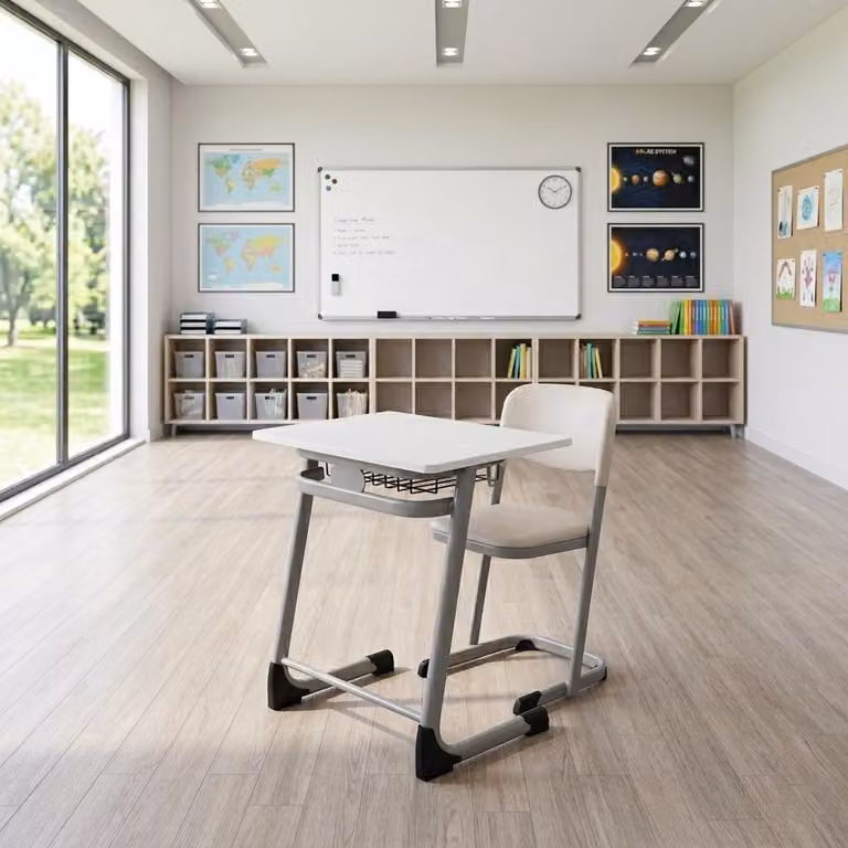 Set moderno per la scuola: scrivania da studente dal design elegante e sedia ergonomica, composto da 2 pezzi