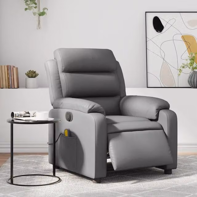 Poltrona Relax Reclinabile Elettrica vidaXL in Similpelle Grigio con Braccioli