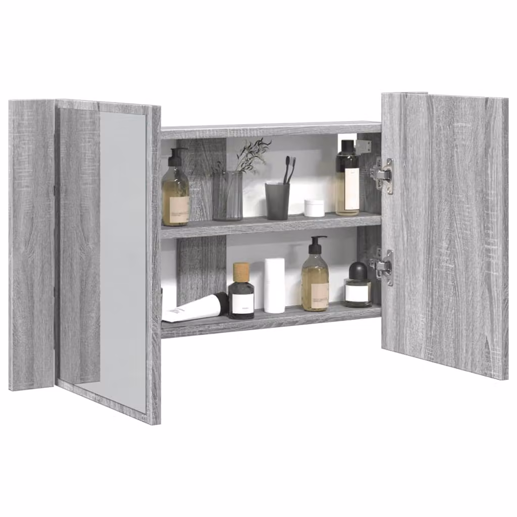 Armadietto a specchio con LED vidaXL Grigio Sonoma per bagno, L: 80 cm, P: 12 cm, H: 45 cm