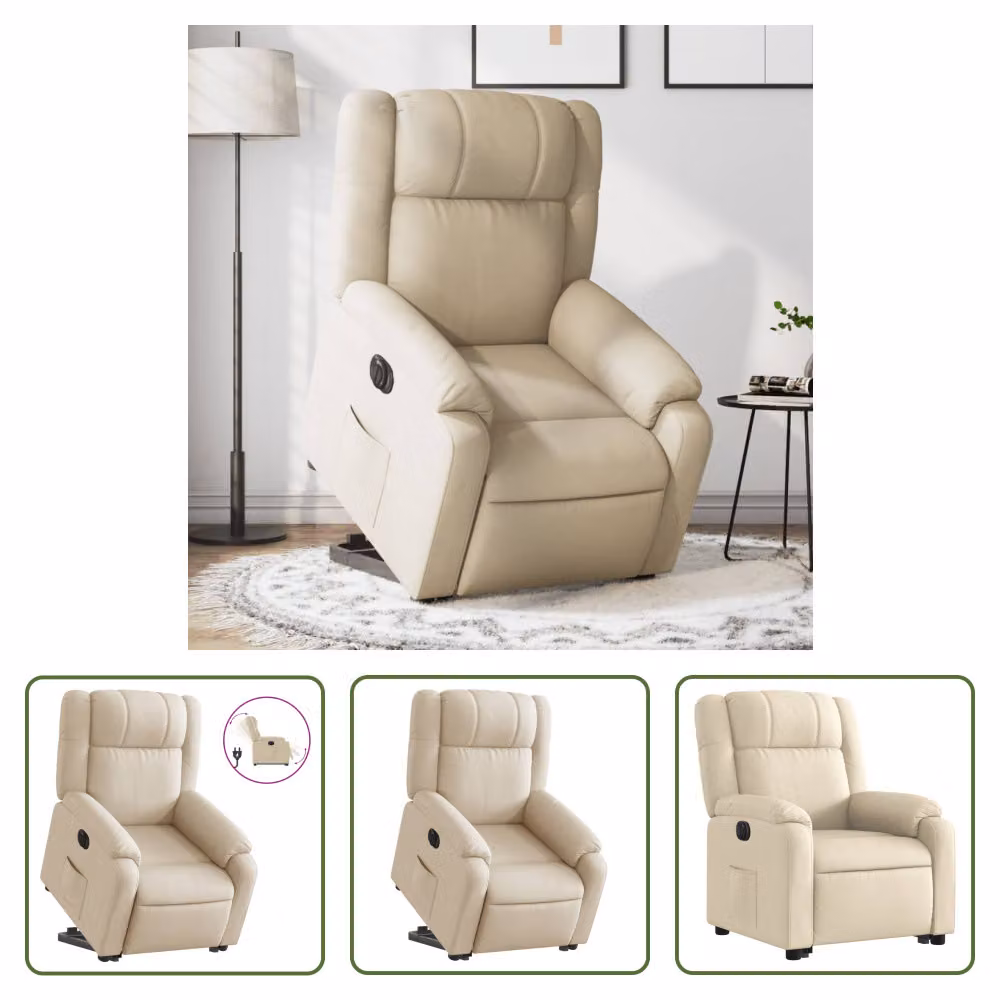The Living Store Poltrona relax con supporto elettrico in tessuto crema
