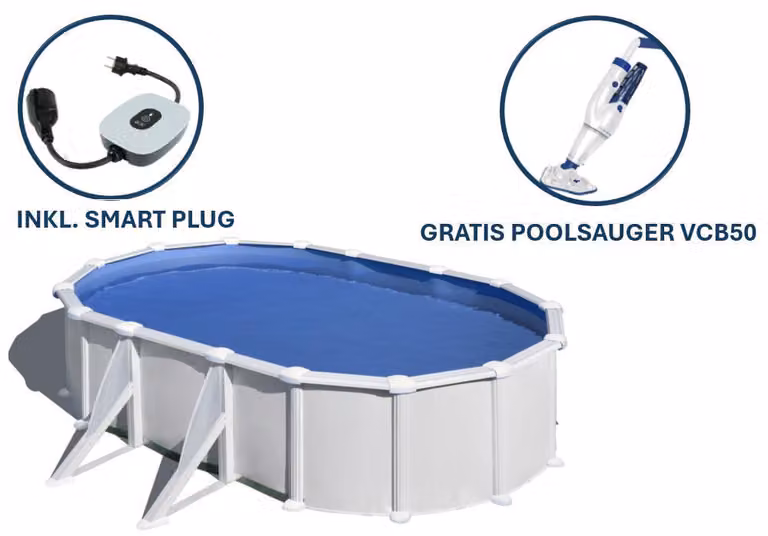 Piscina ovale da parete in acciaio GRE, colore bianco KITPROV508 – 500 x 300 x 132 cm, set completo + pulitore elettrico per piscina VCB50 in omaggio