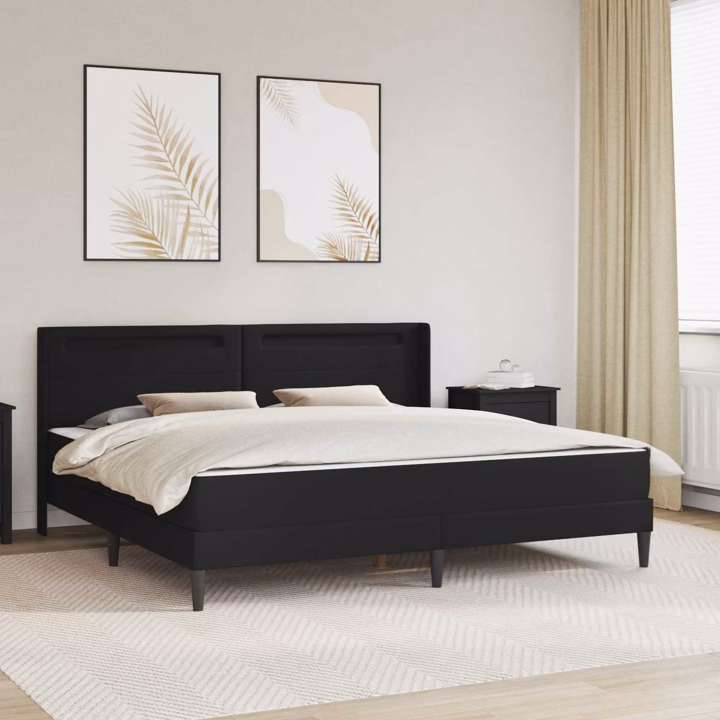 Letto matrimoniale moderno vidaXL con materasso a molle e illuminazione sottostante, rivestimento in similpelle nero, L/P/H: 200 x 200 x 202 cm