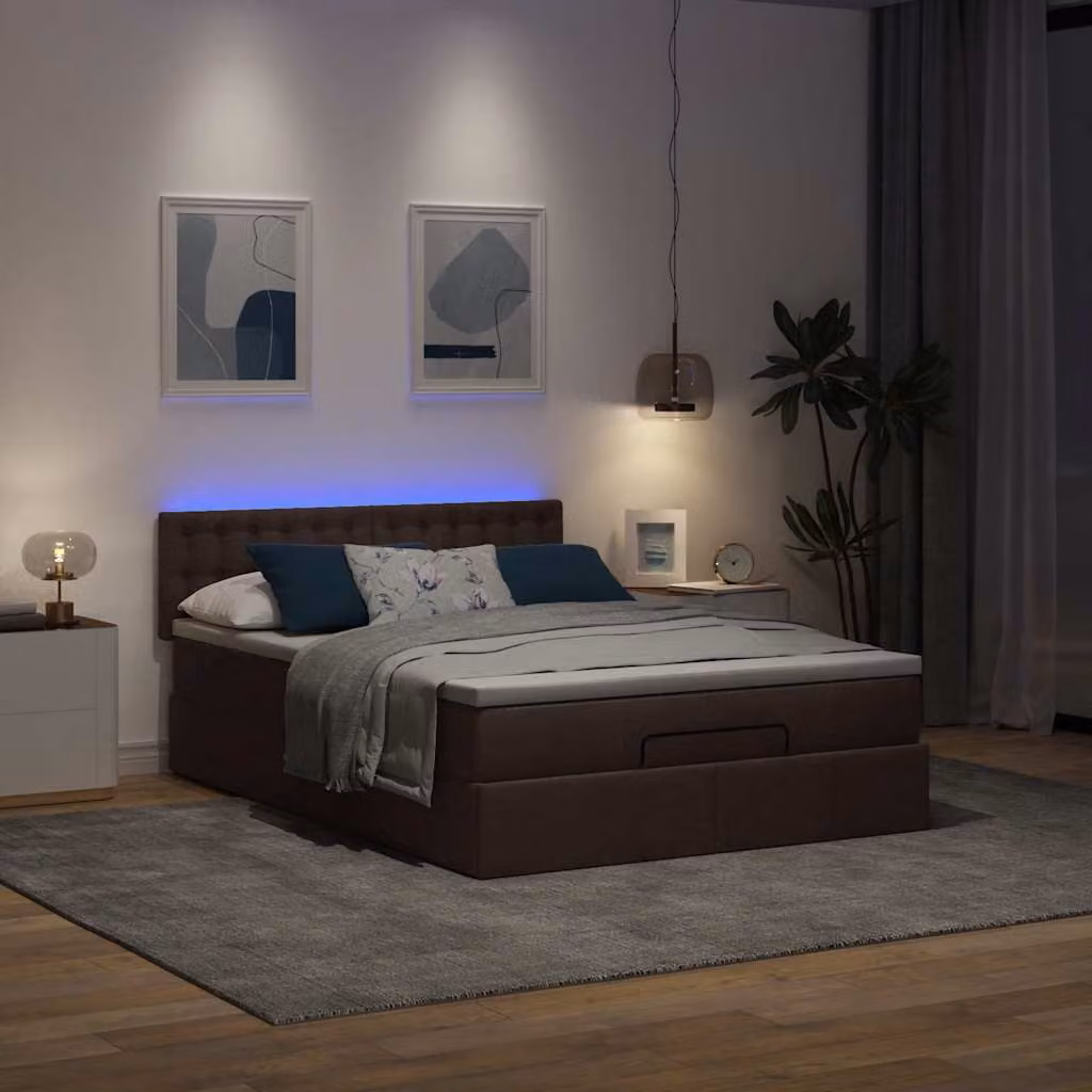 Maison Exclusive - Letto ottomano con materasso e LED Marrone scuro 140x190 cm