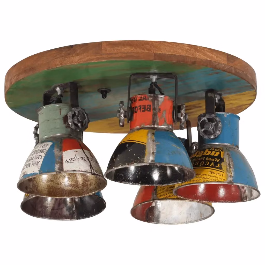 Lampada da Soffitto Industriale vidaXL Multicolore in Legno e Metallo L: 50 cm, P: 50 cm, H: 25 cm, Attacco E27 – 2
