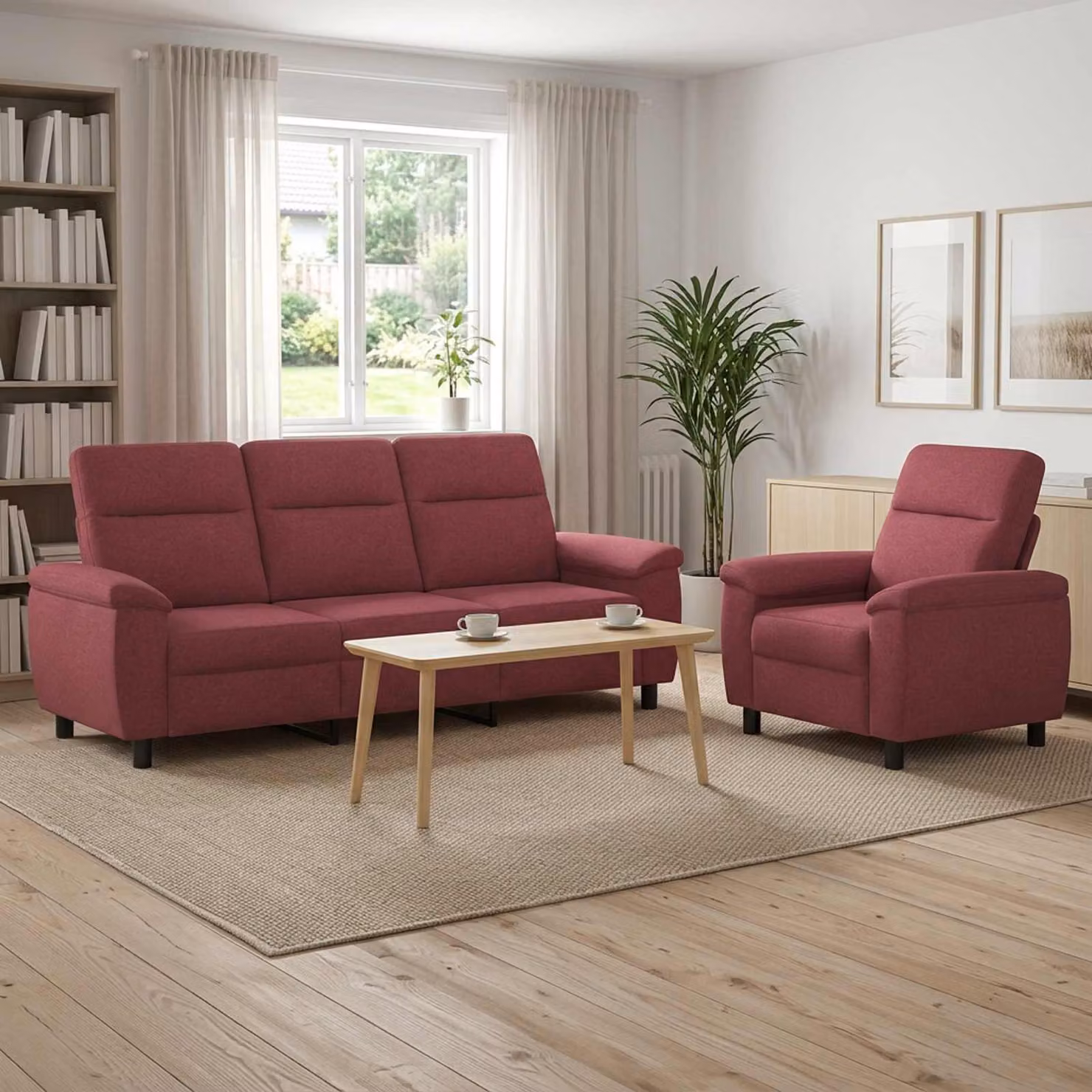 Set di 2 divani moderni vidaXL in tessuto rosso con struttura in metallo per il tuo soggiorno