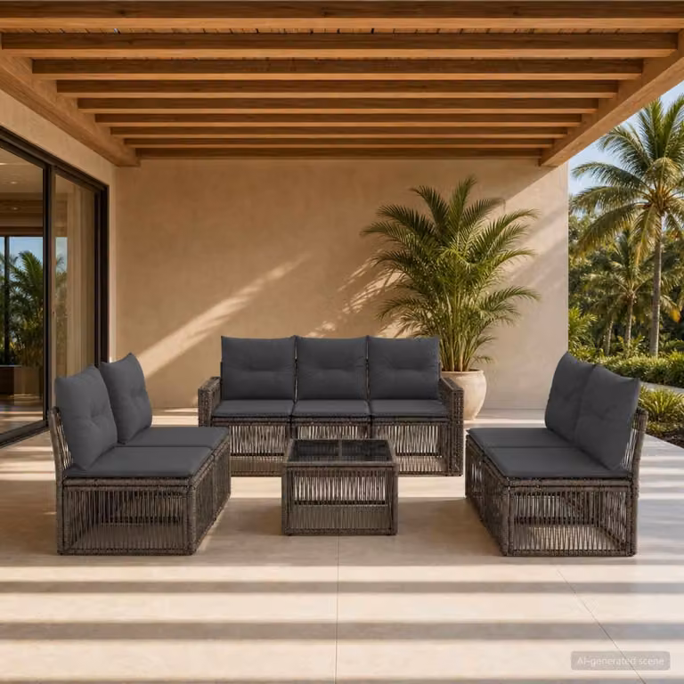 Maison Exclusive - Set da giardino composto da 8 pezzi. Divano da esterno in rattan sintetico, colore grigio e grigio scuro