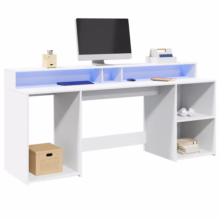 Scrivania da gaming vidaXL Bianca con finitura opaca L: 200 cm, P: 70 cm, H: 91 cm